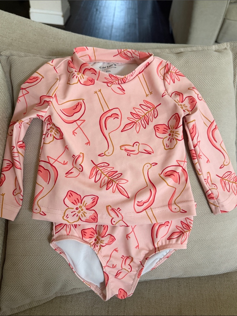 Carter's Pink Flamingo & Floral Long-Sleeve Swim Set